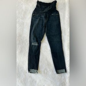 J Brand Dark Wash Destructed Step Hem Skinny Crop Jeans